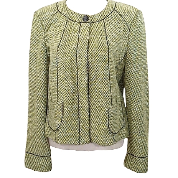 Gerry Weber Blazer Green Tweed Button Front Cropped Contrast Trim Vintage - Picture 1 of 12